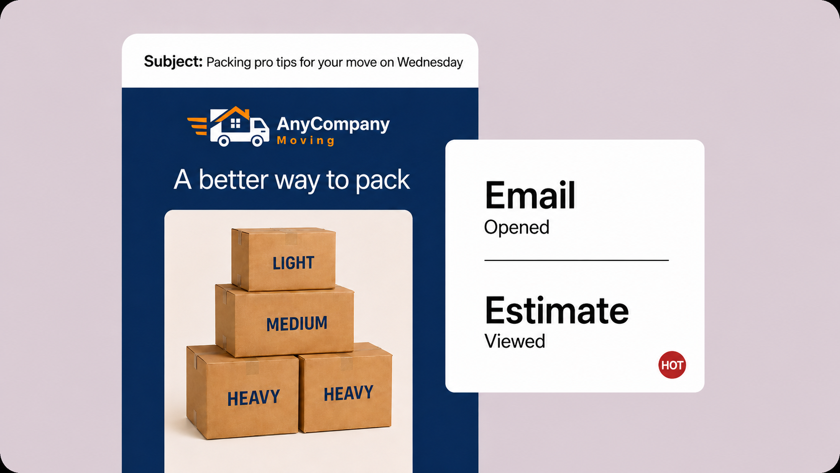 Customer email with engagement signals - email opened and estimate viewed, marked for follow-up